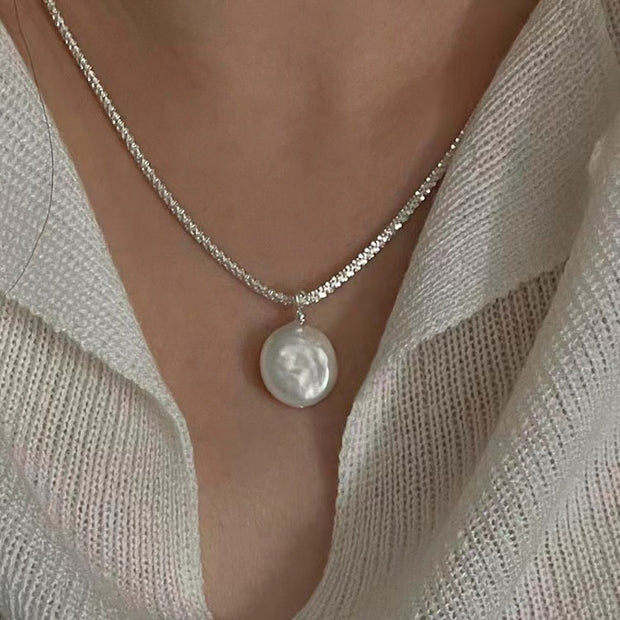 Sterling Silver Sparkling Pearl Necklace