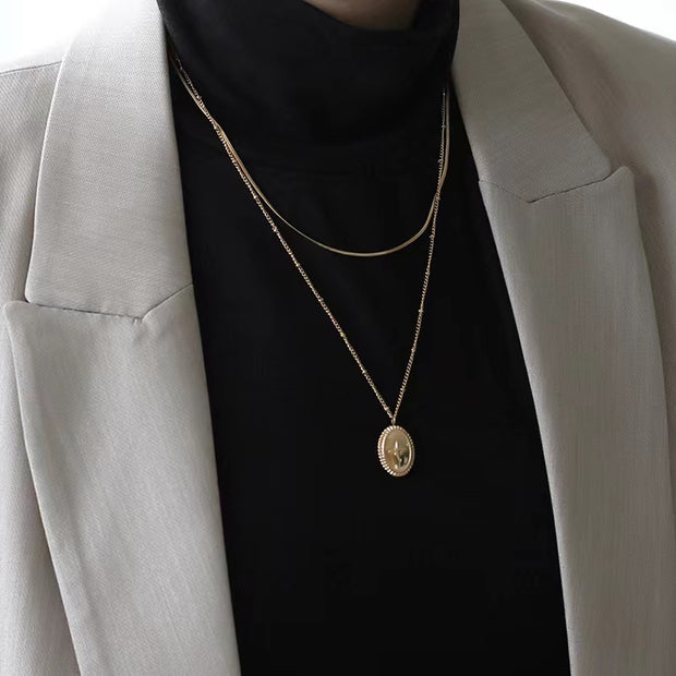 Octomoment Oval Double Layer Necklace