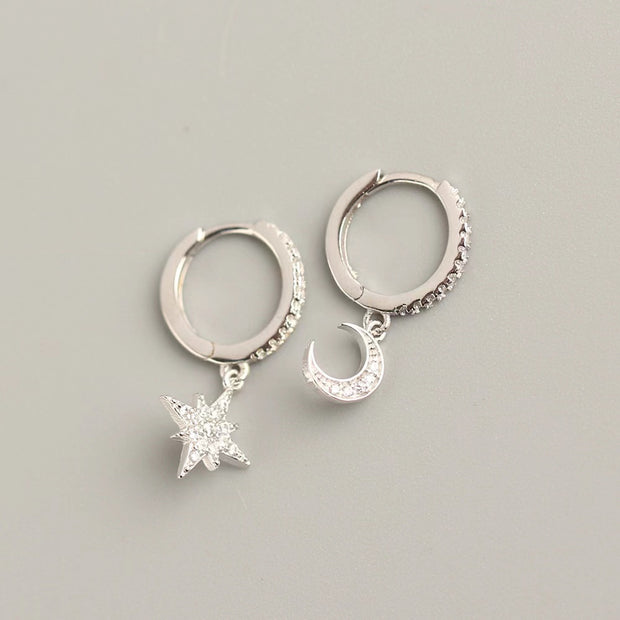 Sterling silver star and moon earrings