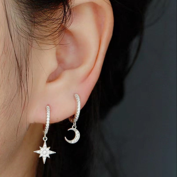 Sterling silver star and moon earrings