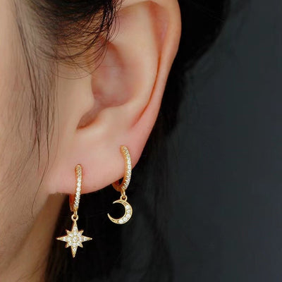 Sterling silver star and moon earrings