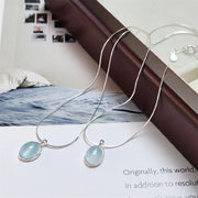 Sterling Silver Aquamarine oval necklace