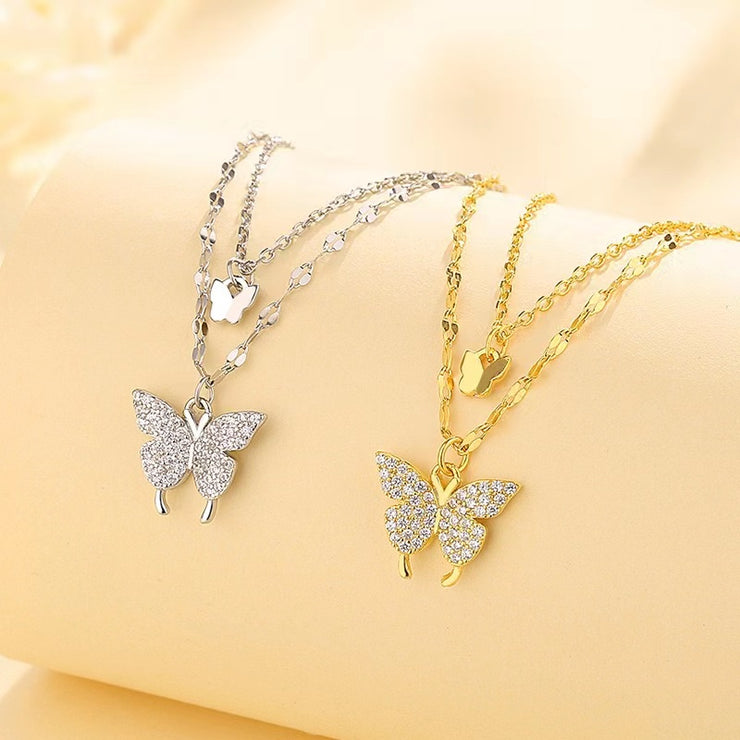 Double layer butterfly necklace