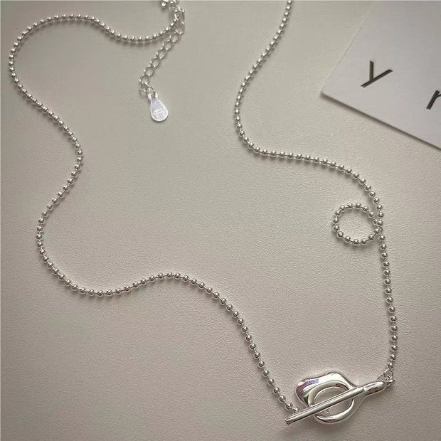 Sterling Silver T-stick clasp round bead necklace