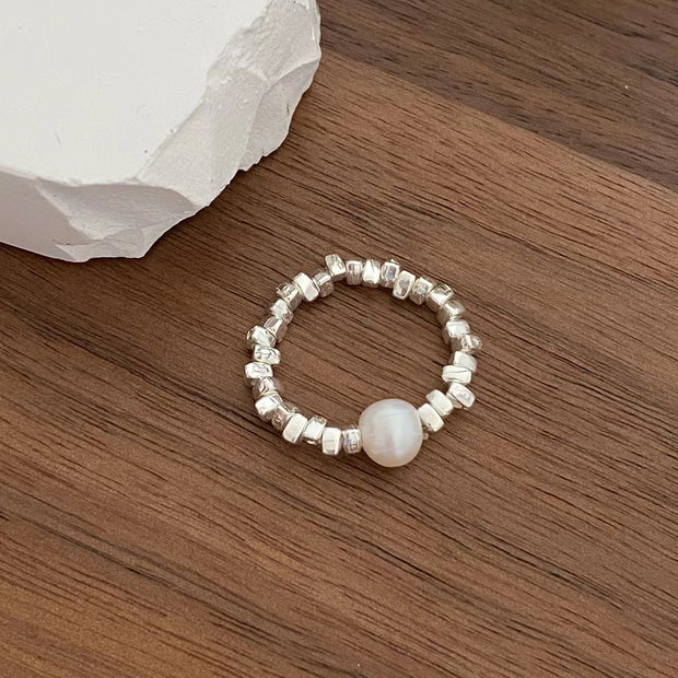 Crushed silver pearl ring