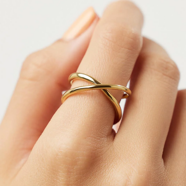 Sterling Silver Line Crossover Ring