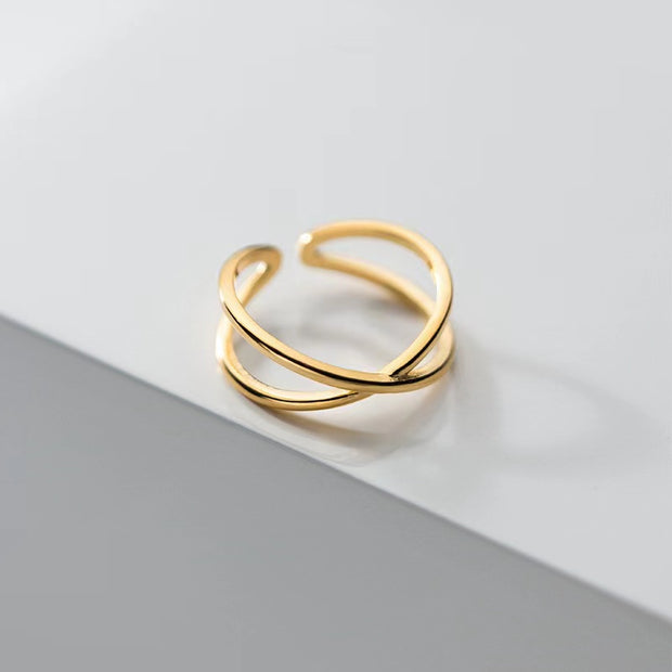 Sterling Silver Line Crossover Ring