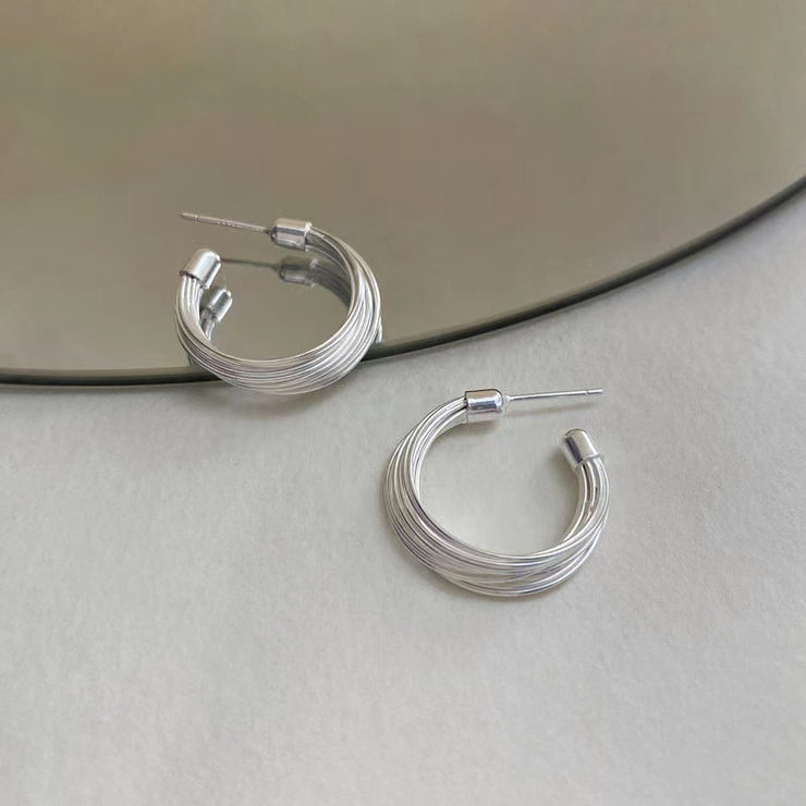 Multi-layer silver wire stud earrings