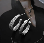 Multi-layer silver wire stud earrings