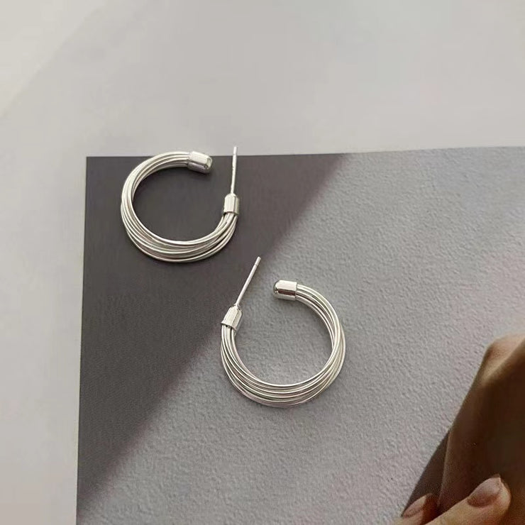 Multi-layer silver wire stud earrings