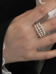 Sterling Silver Triple Round Pearl Ring