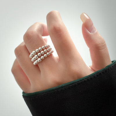 Sterling Silver Triple Round Pearl Ring