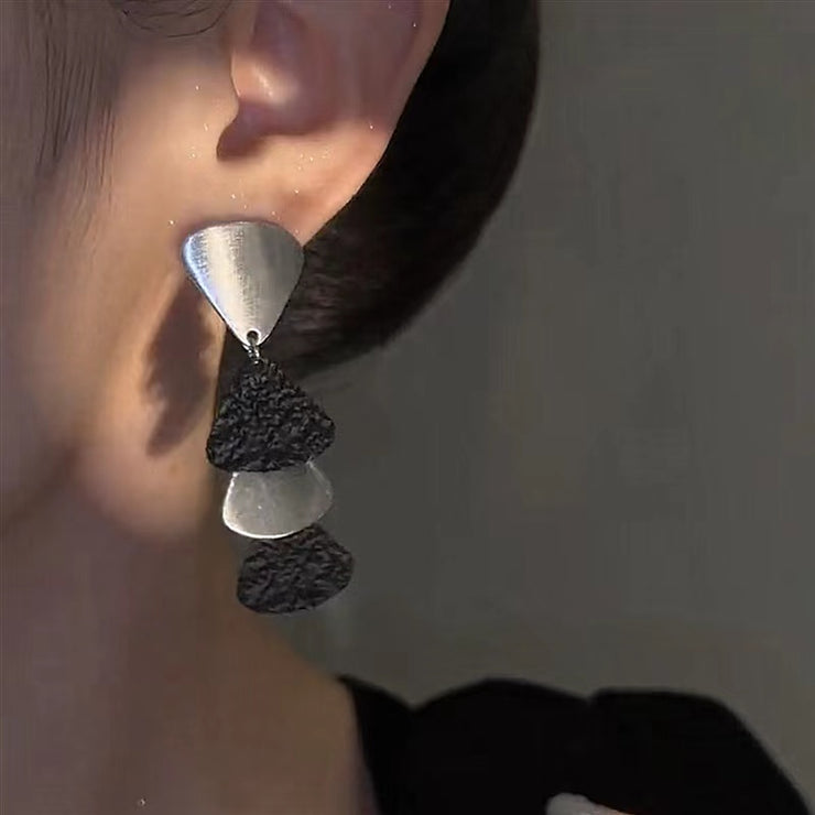 Scalloped Black and White Colorblock Earrings