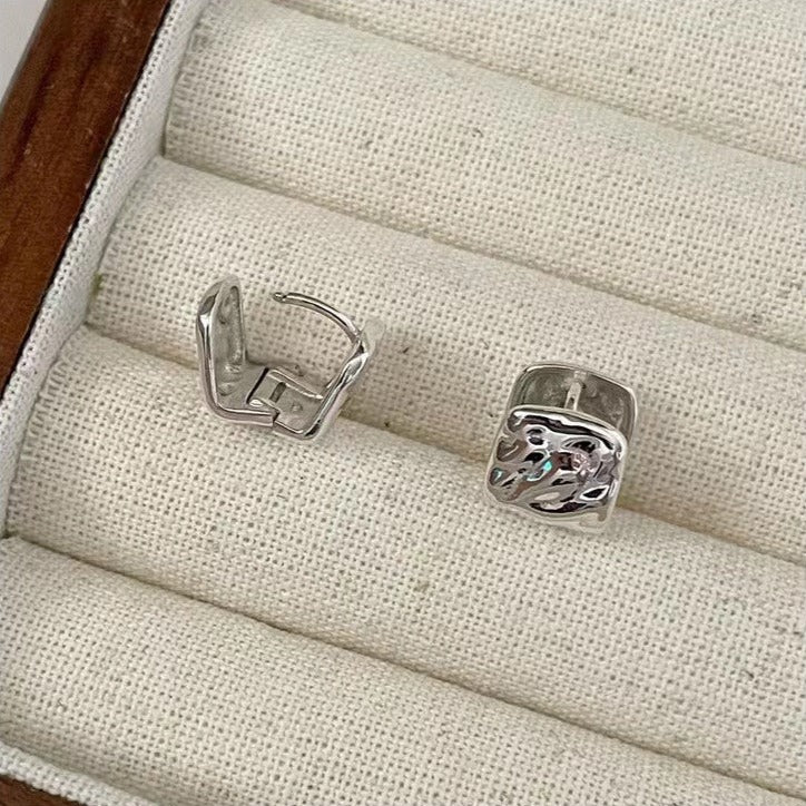 Sterling Silver Pleated Square Ear Clips