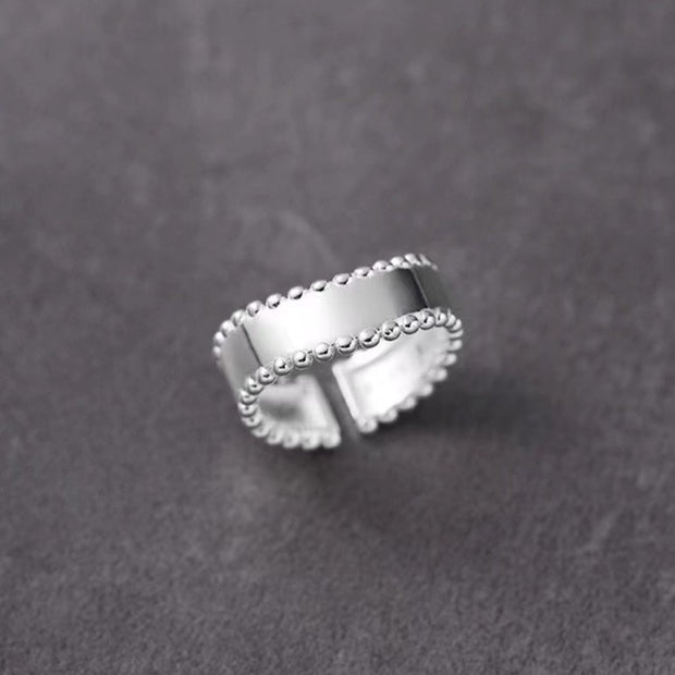 sterling silver Wave Glossy Beaded Edge Ring