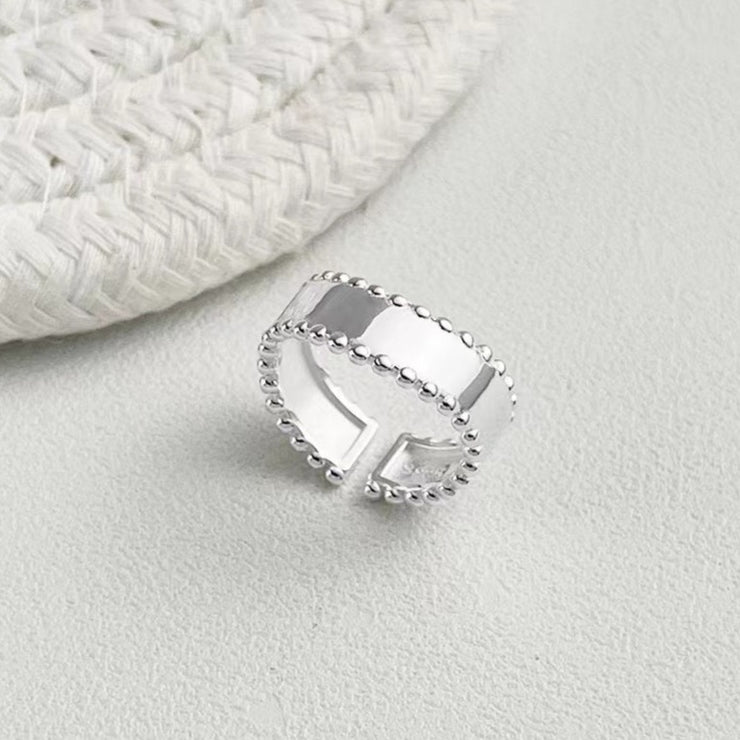 sterling silver Wave Glossy Beaded Edge Ring