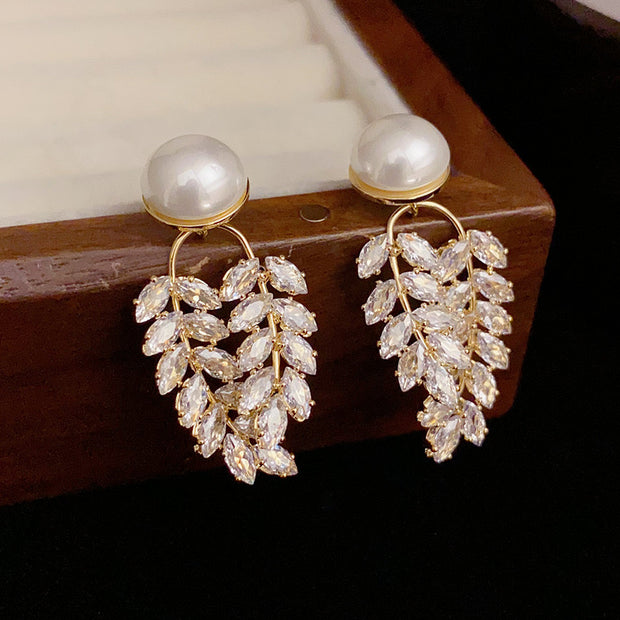 Pearl Leaf Earrings