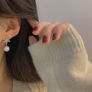 Zircon Snowflake Pearl Earrings