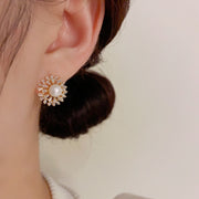 Snowflake Pearl Stud Earrings