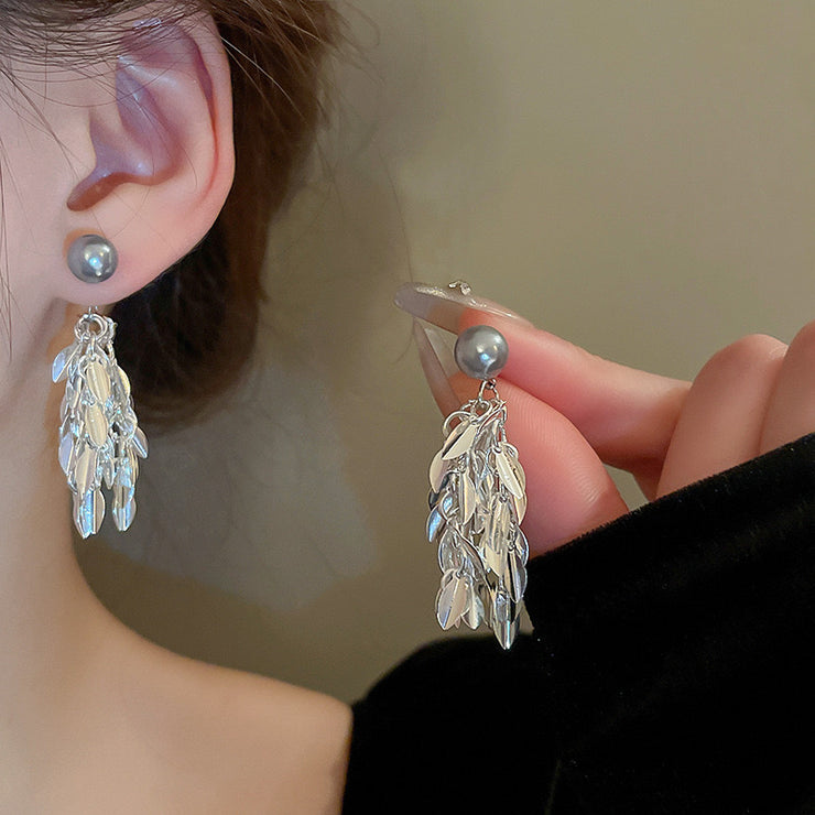 Pearl Leaf Tassel Earrings