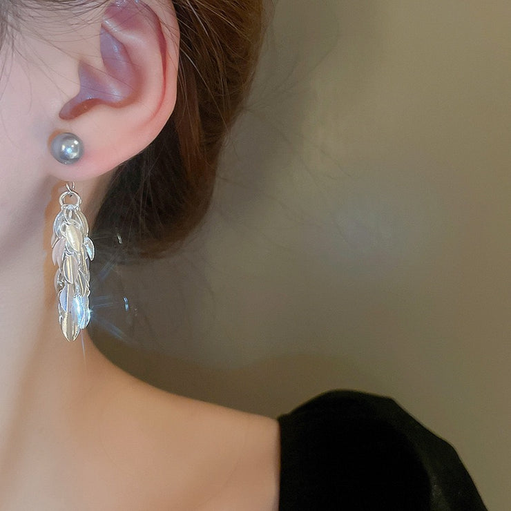 Pearl Leaf Tassel Earrings