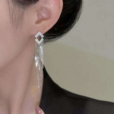 Long Geometric Tassel Earrings