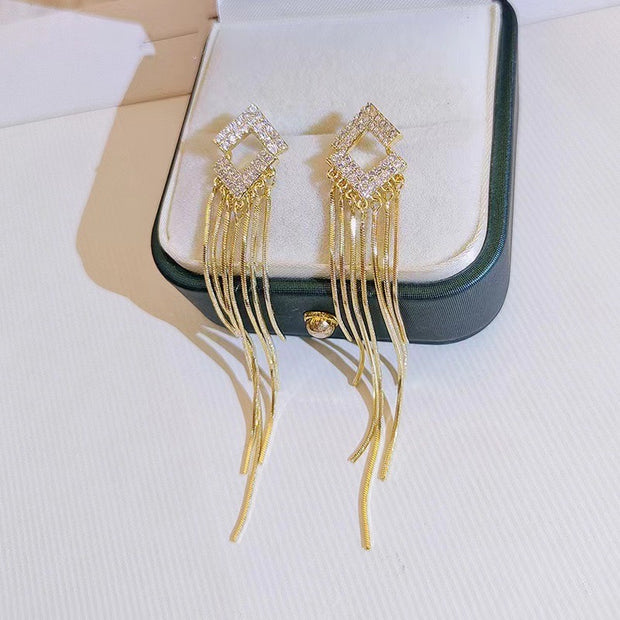 Long Geometric Tassel Earrings