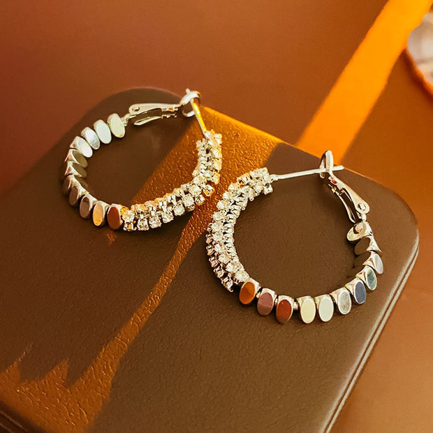 Zirconia Patchwork Oval Metal Earrings