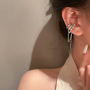 Multi-Layered Tassel and Diamond Pearl Ear Bone Clips