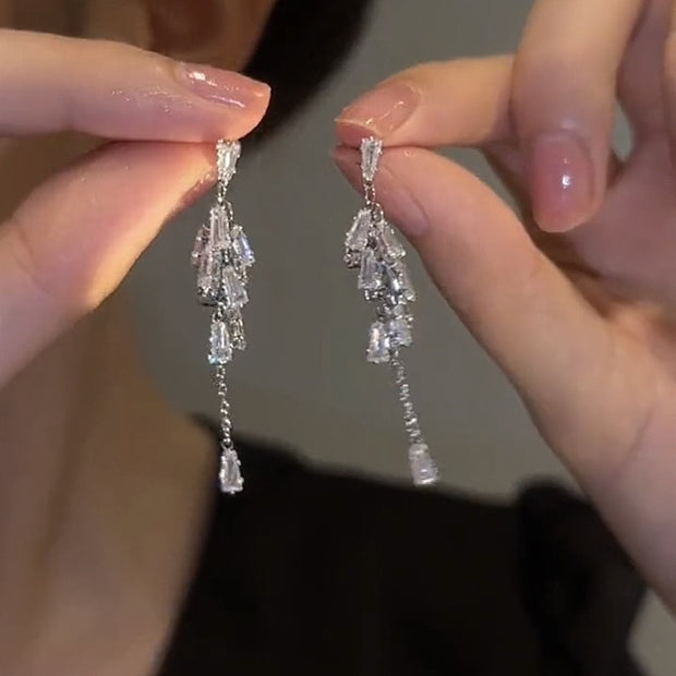 Crystal Tassel Long Earrings