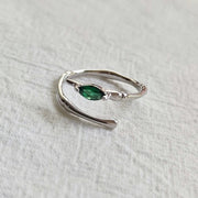 French Vintage Bamboo Emerald Zirconia Adjustable Ring