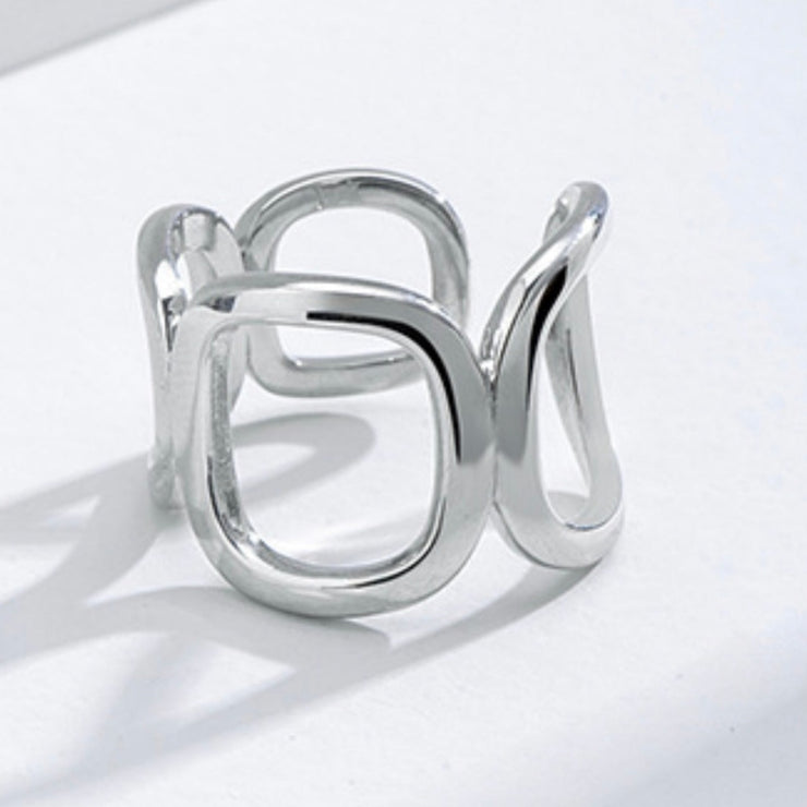 925 Sterling Silver Geometric Cutout Square Ring