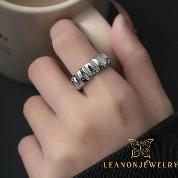 S925 Sterling Silver Wave Pattern Adjustable Ring