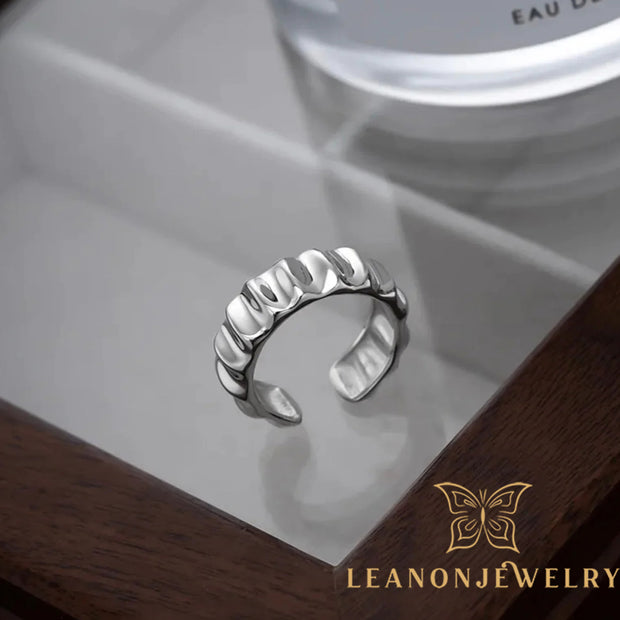 S925 Sterling Silver Wave Pattern Adjustable Ring