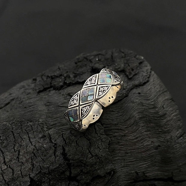 Sterling Silver Lattice Colored Shell Adjustable Ring