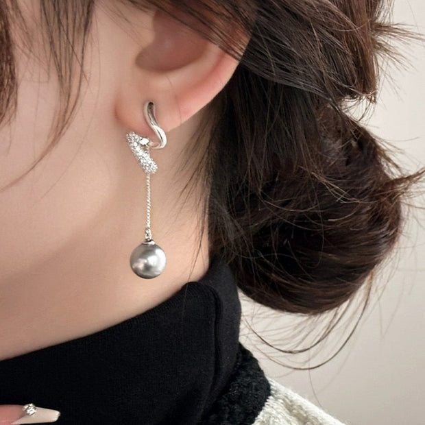 Rhinestone Spiral Pearl Earrings