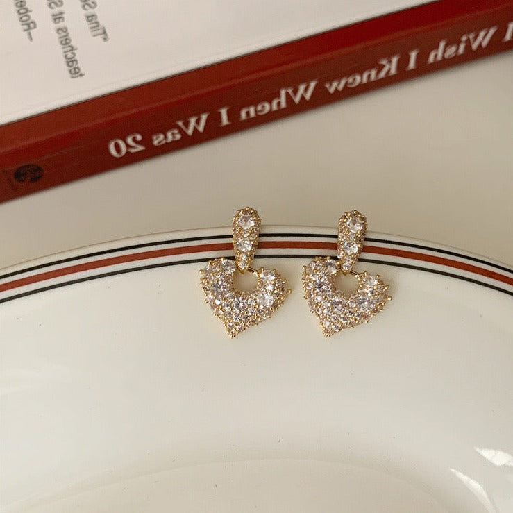 Full Diamond Heart Earrings