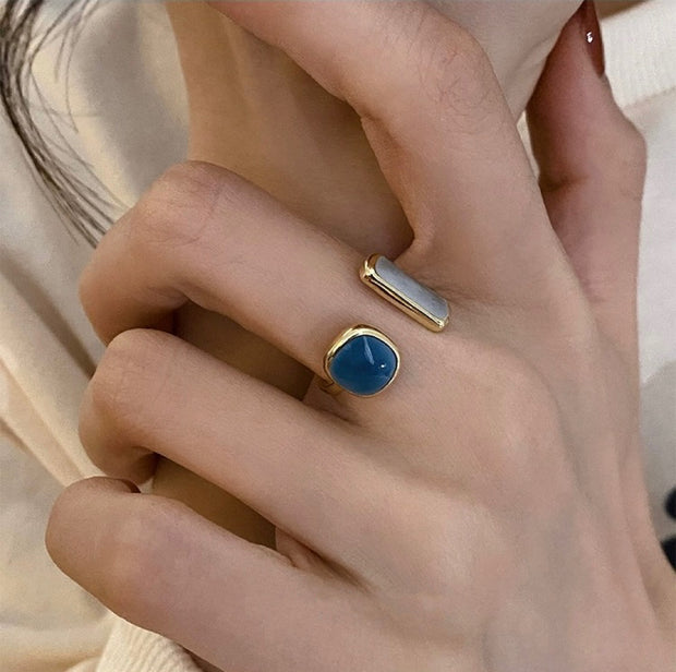 Blue Drop Glaze Adjustable Ring