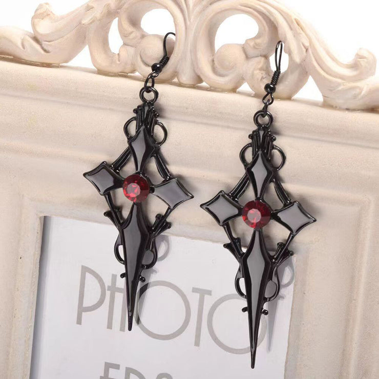 Women's Gothic Diamond Cross Earrings