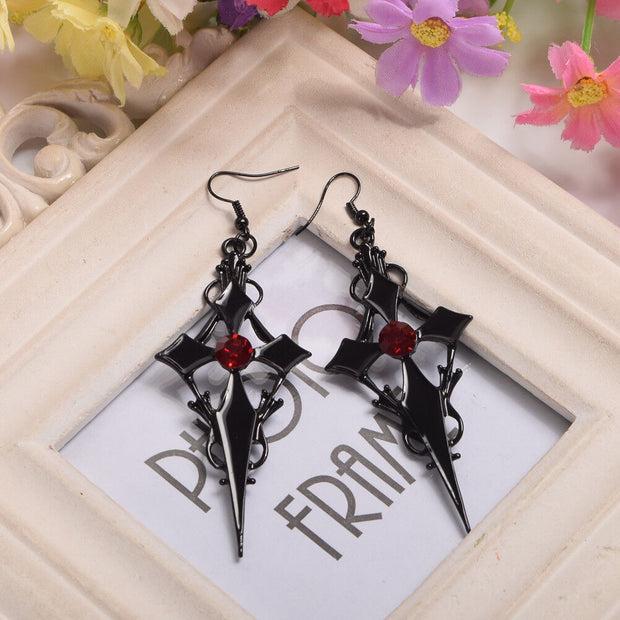 Women's Gothic Diamond Cross Earrings