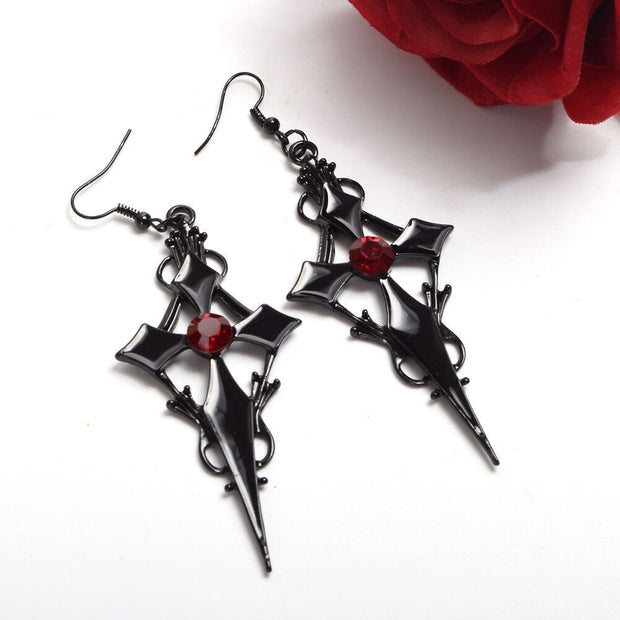 Women's Gothic Diamond Cross Earrings