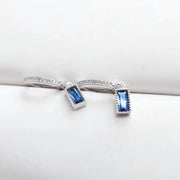 Blue Zirconia Square S925 Sterling Silver Hoop Earrings