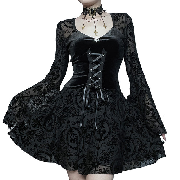 Women's Vintage Dark Flocked Dresses