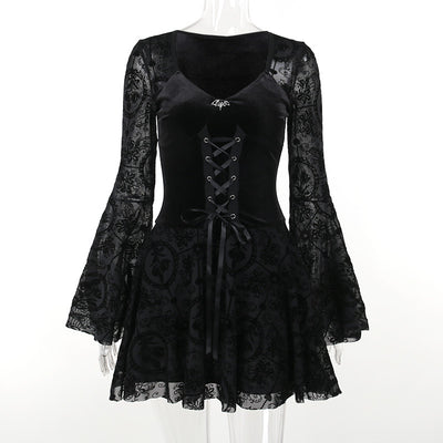 Women's Vintage Dark Flocked Dresses