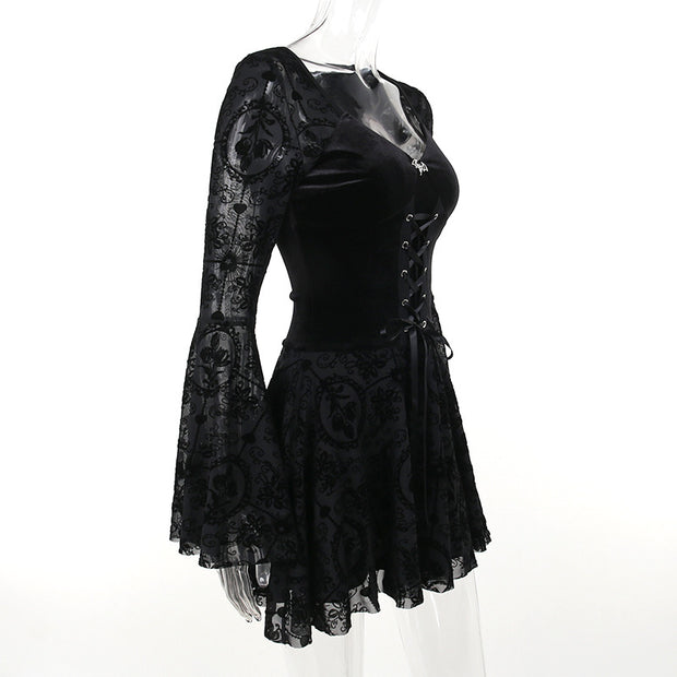 Women's Vintage Dark Flocked Dresses