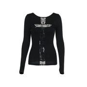 Women's Street Style Cross Lace Patchwork Top