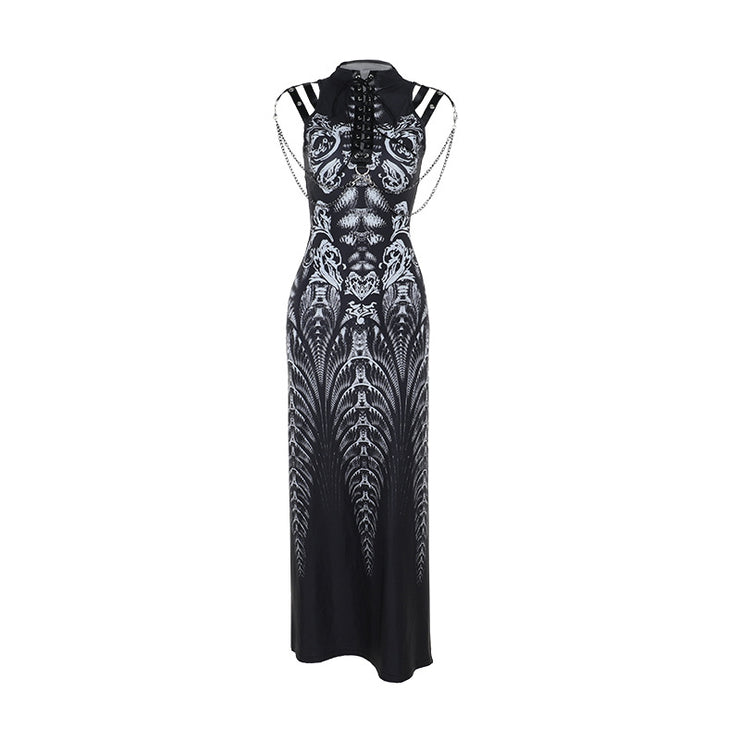 Women's Metallic Punk Bone Print Dress