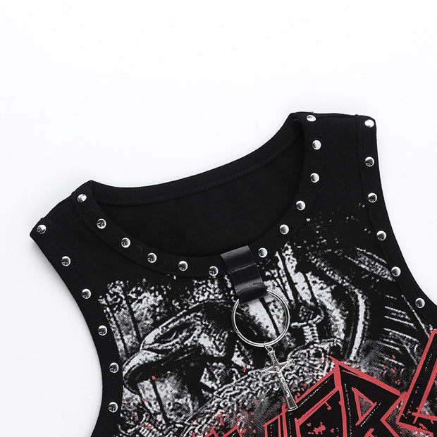 Women's Dark Street Style Studded Print Vest