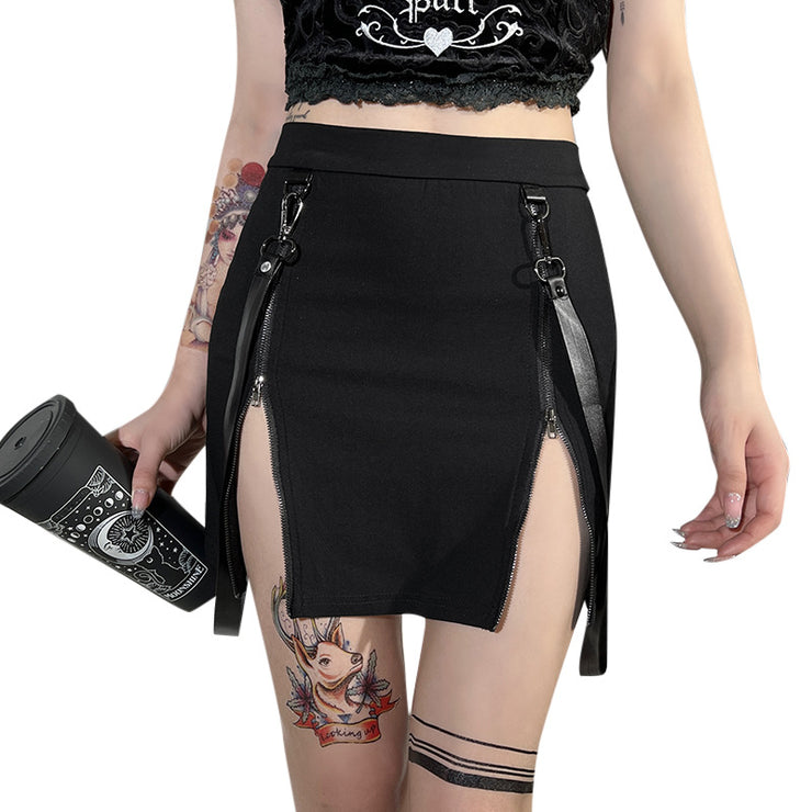 Women's Gothic Double Zipper Hip Split Skirt