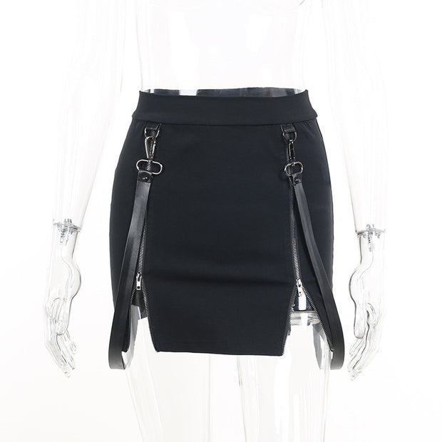 Women's Gothic Double Zipper Hip Split Skirt